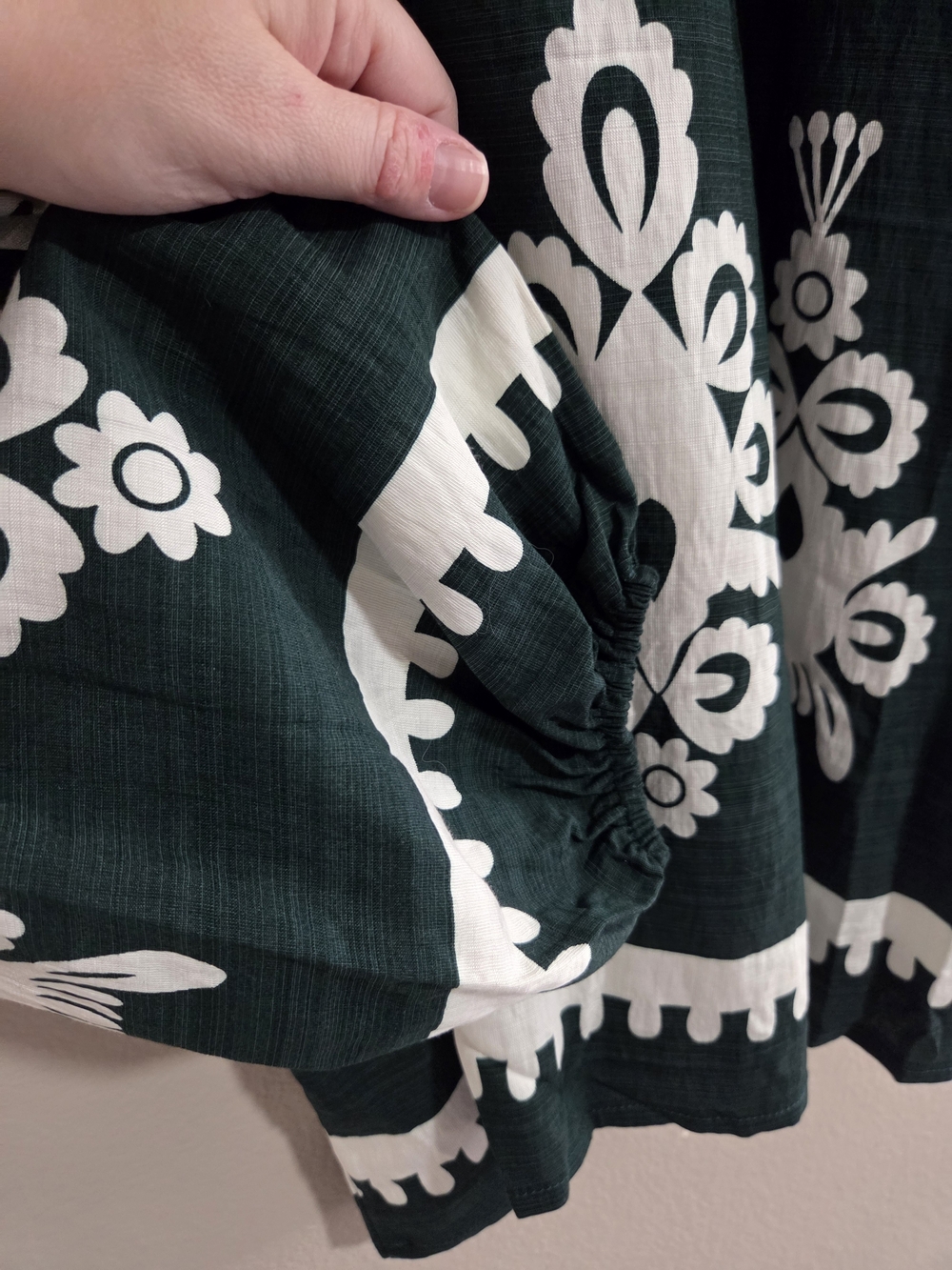 NWT Umgee Boho Border Print Peasant Blouse Hunter Green White Large K1054 - Picture 6 of 8